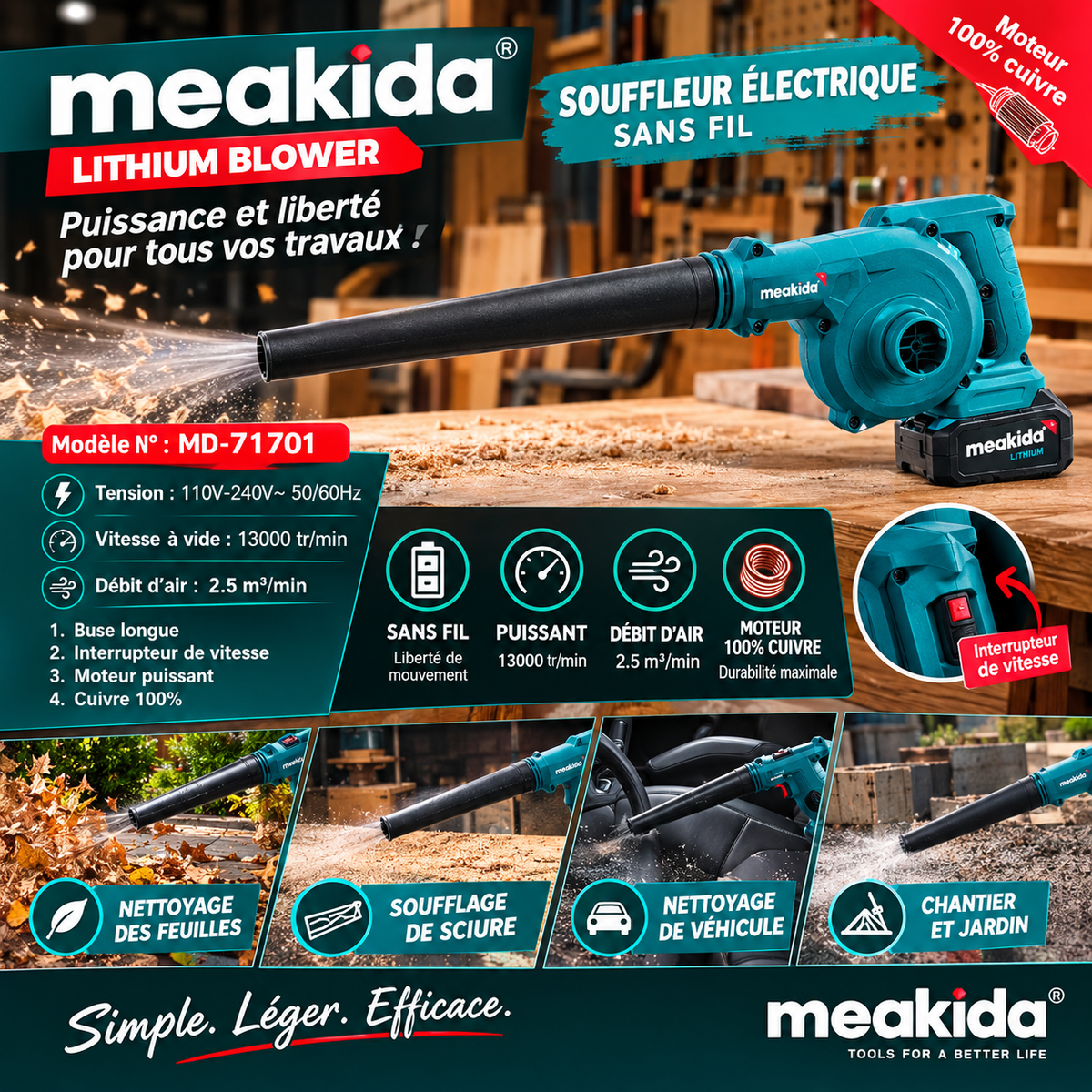 Souffleur électrique sans fil Meakida MD-71701