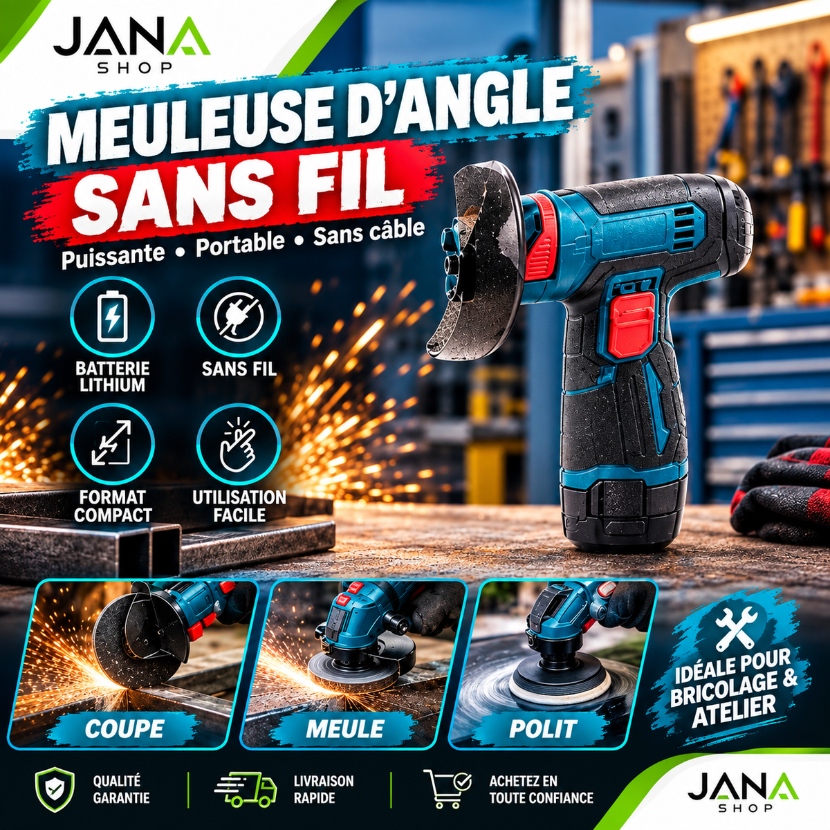 Mini Meuleuse d’Angle Sans Fil