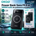 Power bank OKOP 10000 mAh avec charge sans fil, câbles intégrés et écran numérique