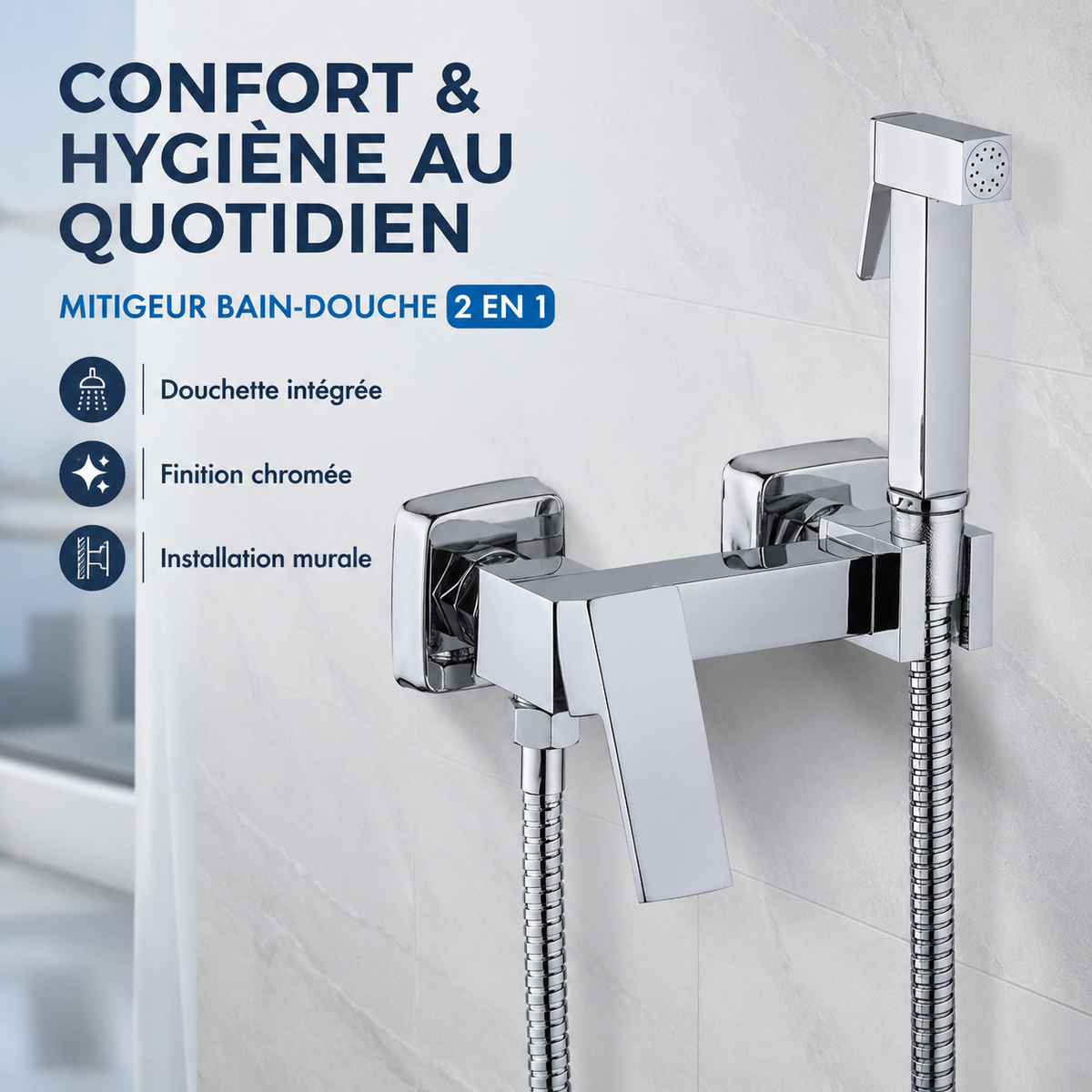 Mitigeur Bain-Douche 2 en 1 – Finition Chromée