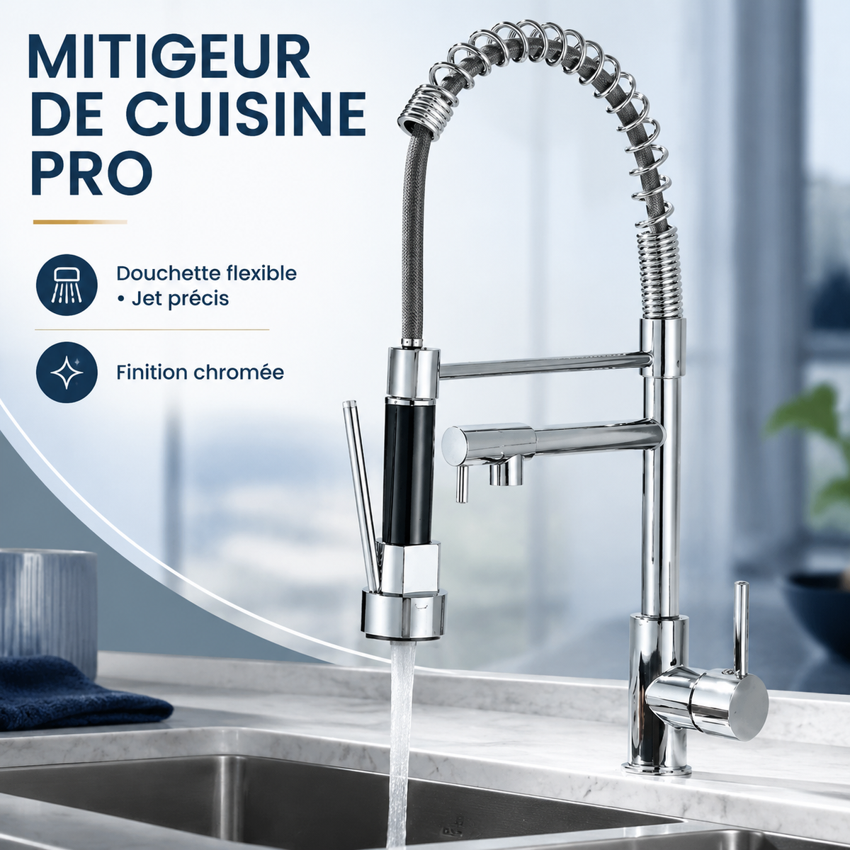 Mitigeur de Cuisine Pro – Finition Chromée avec Douchette Flexible