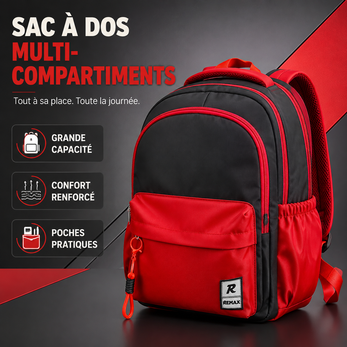 Sac à Dos Scolaire Remax – Spacieux & Confortable