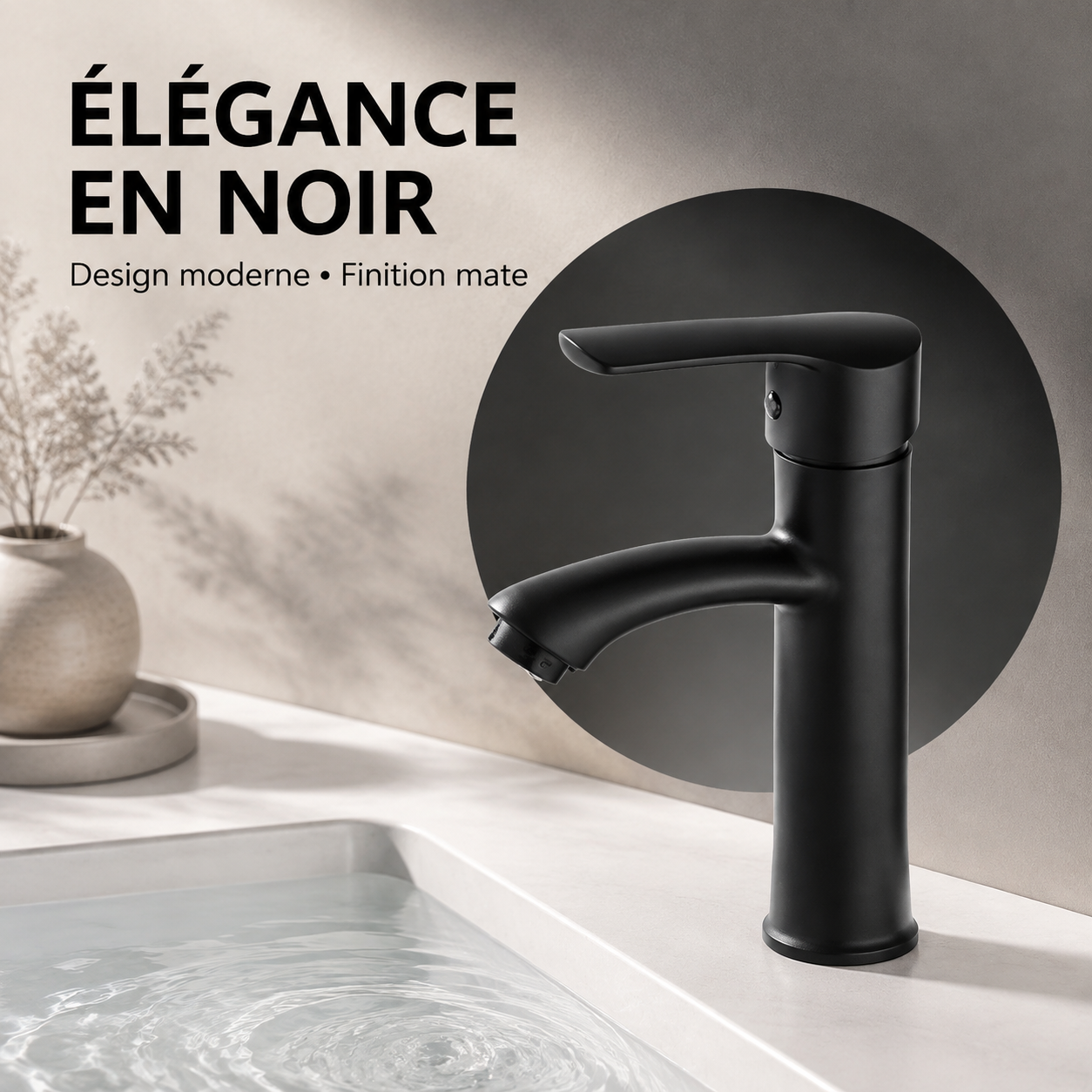 Mitigeur Lavabo Élégance en Noir – Design Moderne Finition Mate