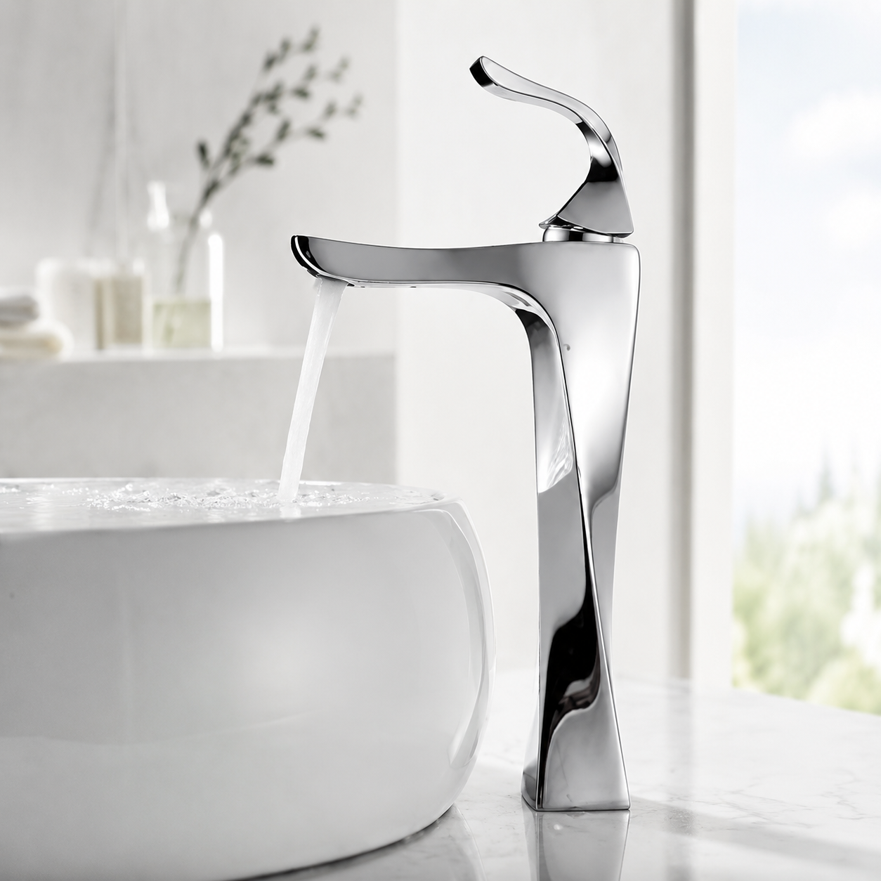 Mitigeur vasque haute cascade chromé brillant – design moderne