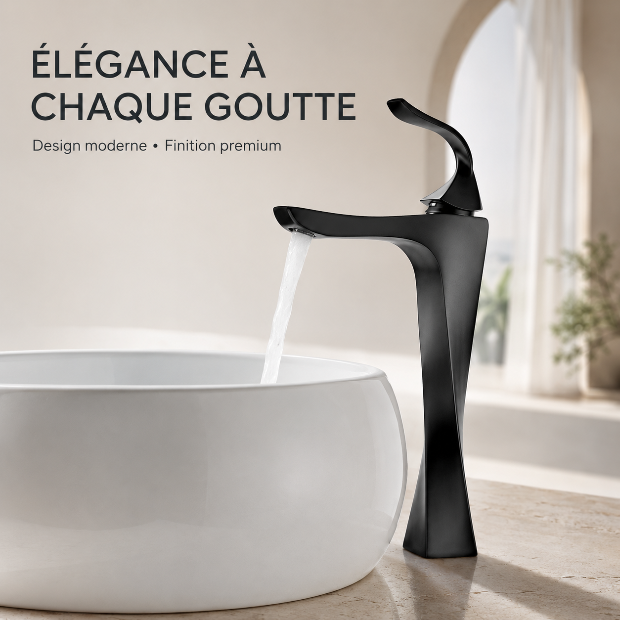 Mitigeur vasque haute cascade noir mat – élégance à chaque goutte