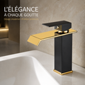 Mitigeur lavabo cascade bicolore noir mat et or – version standard