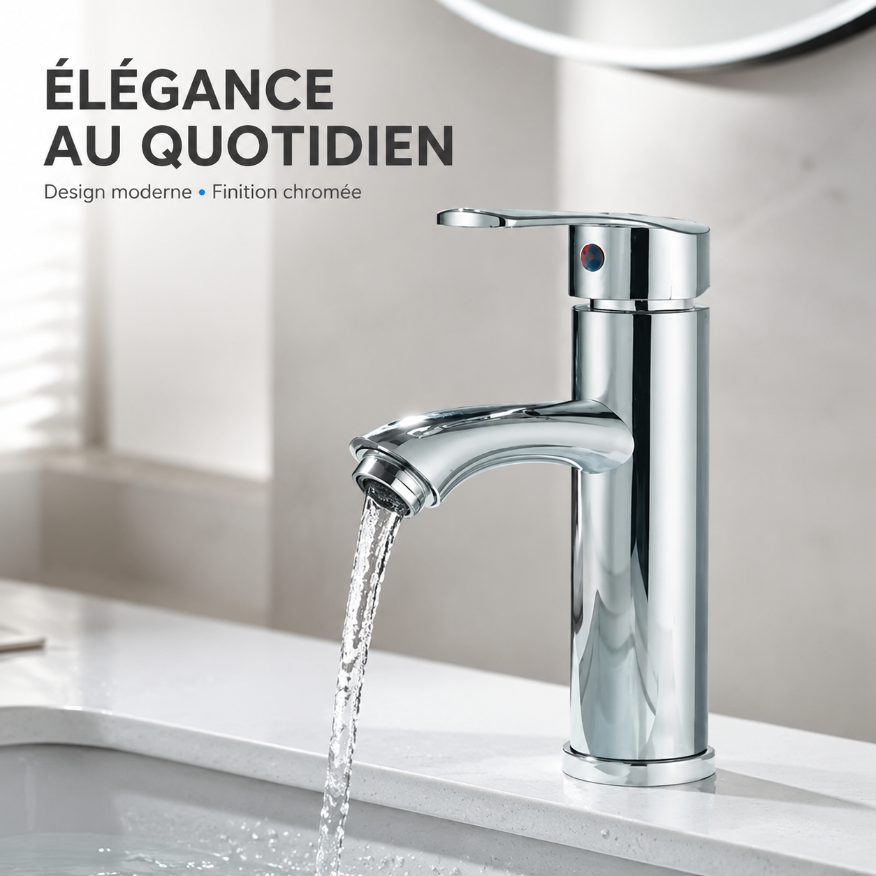 Mitigeur lavabo chromé arrondi – élégance au quotidien