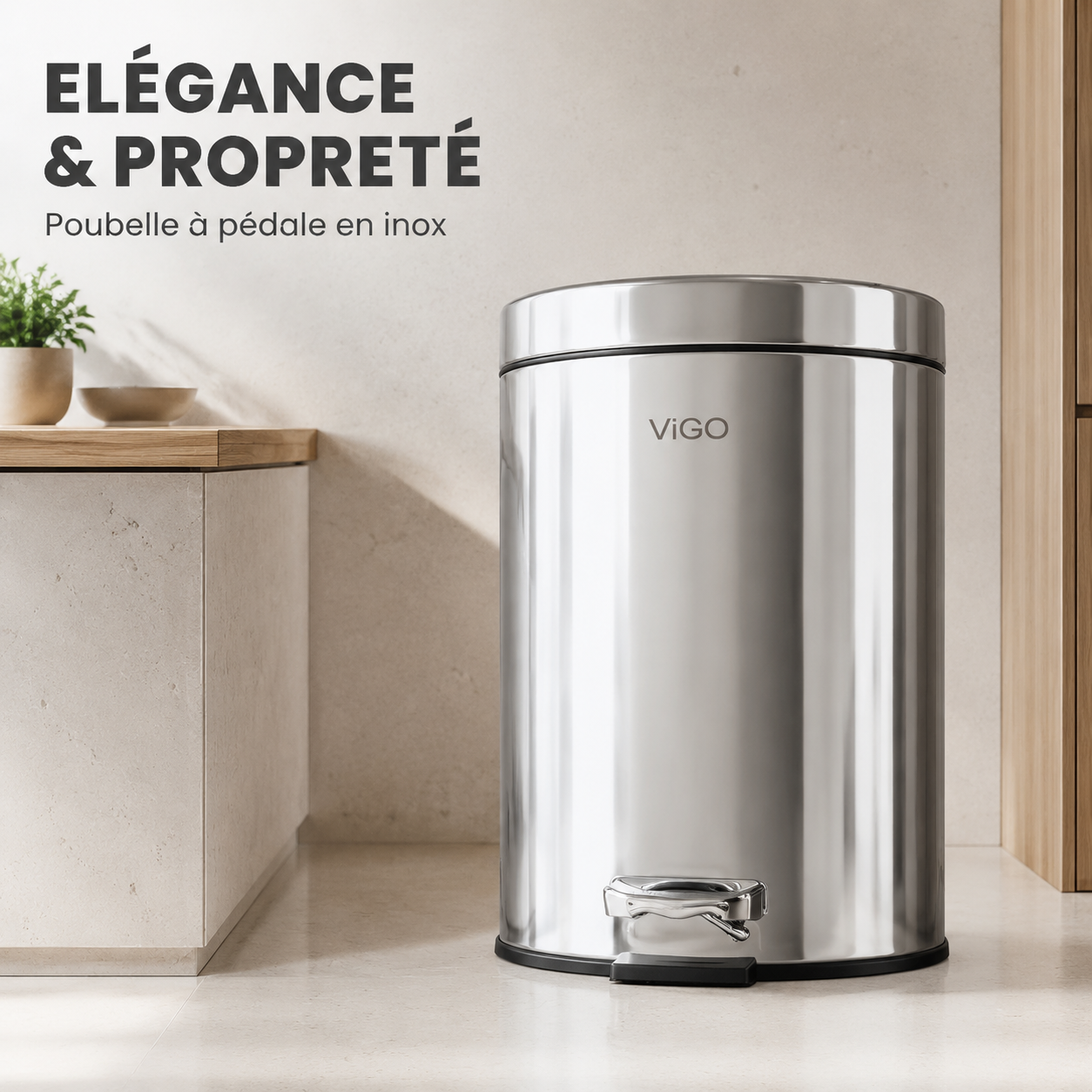 Poubelle ViGO à pédale en inox poli brillant – élégance et propreté premium