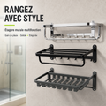 Étagère murale multifonction salle de bain – chromé, noir mat et gris anthracite