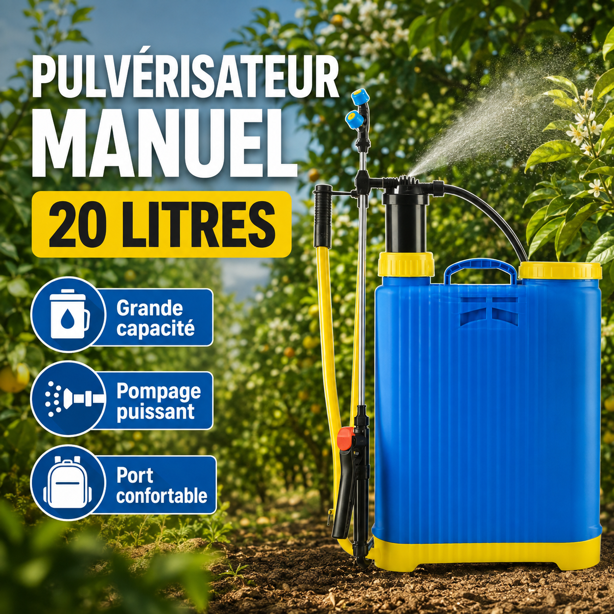 Pulvérisateur manuel à dos 20L grande capacité – pompage puissant port confortable