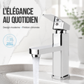 Mitigeur lavabo carré chromé brillant – design moderne facile à nettoyer