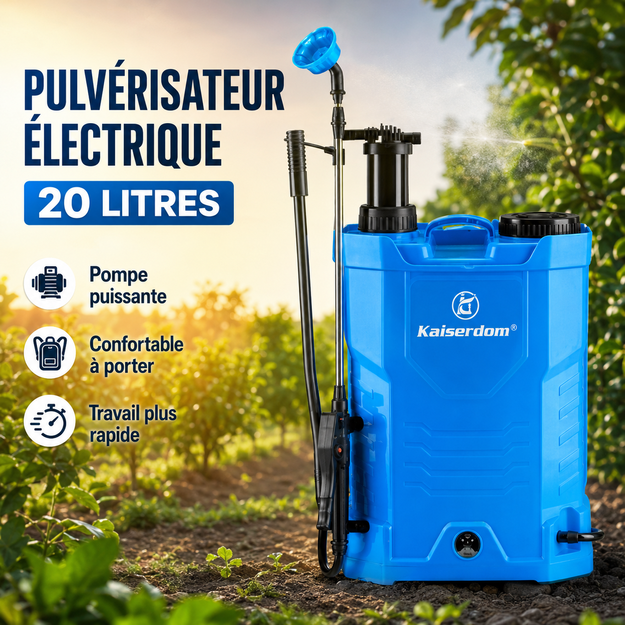 Pulvérisateur électrique à dos Kaiserdom 20L – pompe puissante grande capacité